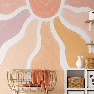 Boho Sun Nursery Mural: Abstract Sunrise Peel and Stick Wallpaper