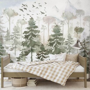 Pines and Trees Landscape Mural KM170 Large Scale Nursery Watercolors ...