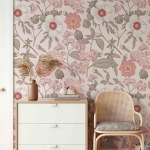 Vintage Floral Eden Mural KM115 - Large Scale Wallpaper Floral Peel and Stick Removable Repositionable