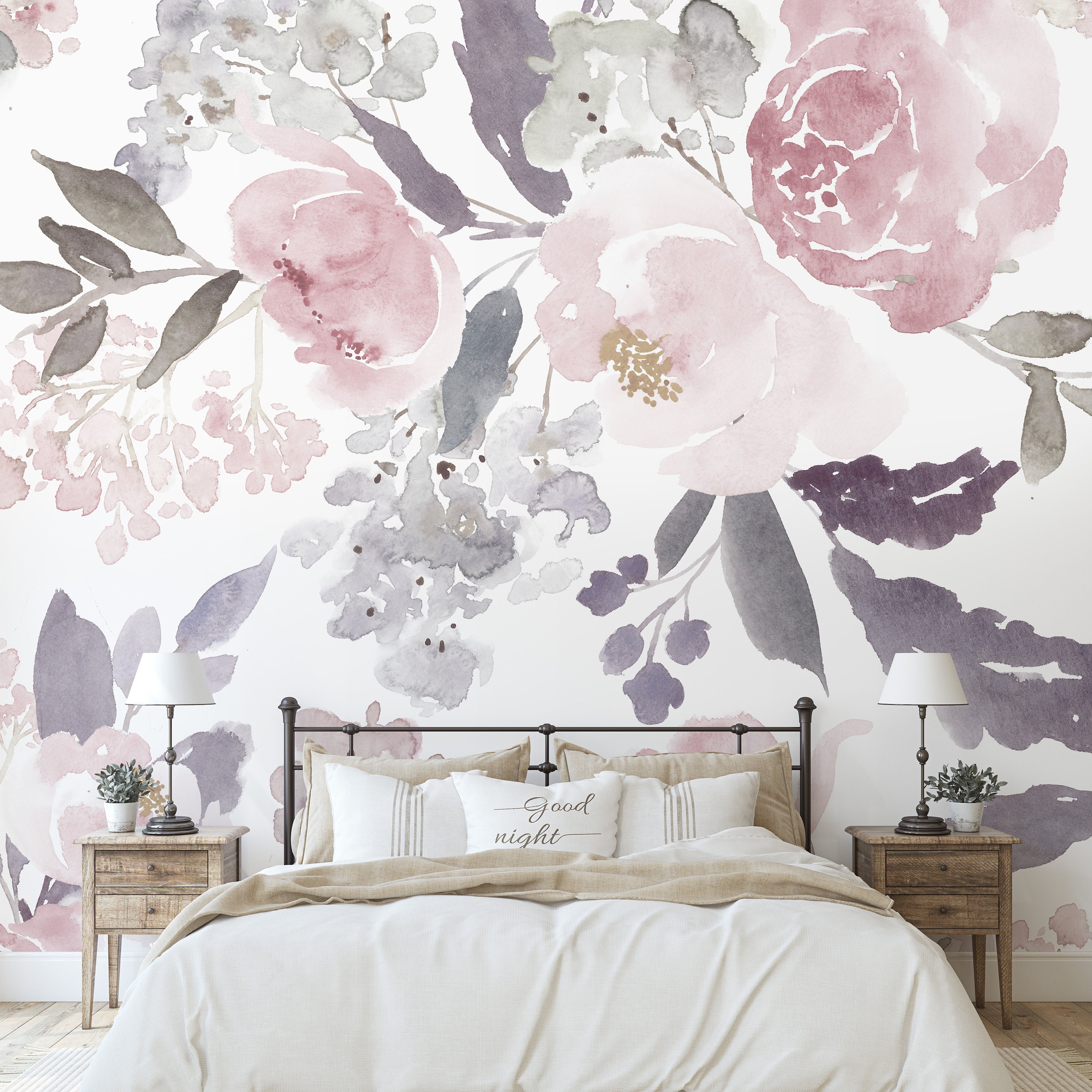 Watercolor Floral Wallpaper Mural: Delicate Forest Peel and Stick