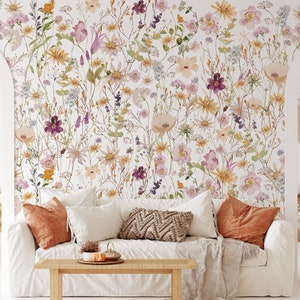 Melanie Mural KM275 - Large Scale Wallpaper Floral Peel and Stick Removable Repositionable or Traditional Pre-pasted Boho Spring