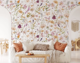 Melanie Mural KM275 - Large Scale Wallpaper Floral Peel and Stick Removable Repositionable or Traditional Pre-pasted Boho Spring