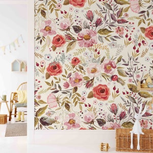 Floral Peel and Stick Wallpaper Mural: Vintage Wildflower Forest