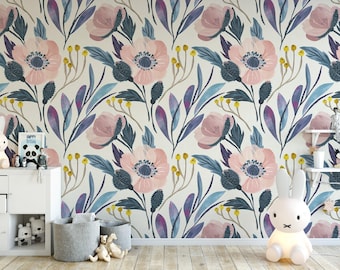 Peach Daisy Floral Wallpaper: Removable Peel and Stick or Pre-Pasted