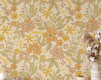 Boho Peony Floral Wallpaper: Vintage Style, Peel and Stick