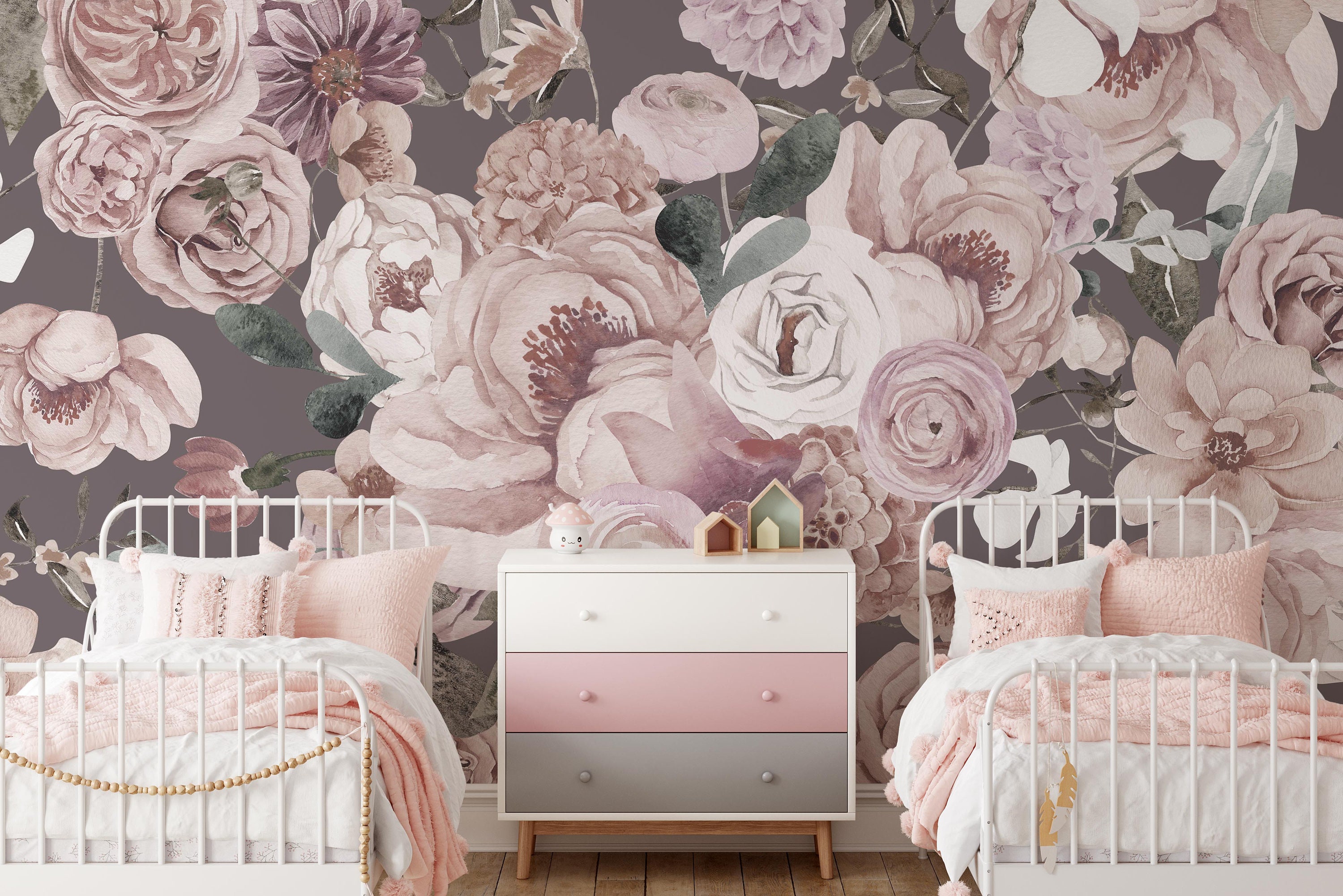 Mauve Wildflowers Mural Peel and Stick Removable Wallpaper | Etsy