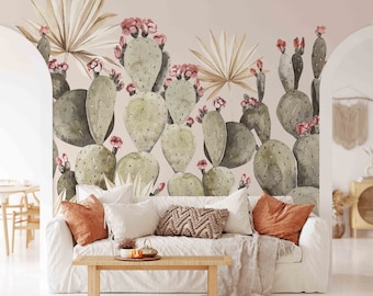 Desert Bloom Mural KM124 Cactus Flowers and Palms Nursery Self Adhesive Traditional Pre-pasted or Peel and Stick Wallpaper Floral