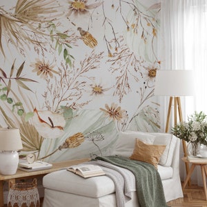 Boho Spring Mural KM153 Self Adhesive Large Scale Wallpaper Floral Traditional Pre-pasted or Peel and Stick Wallpaper image 8