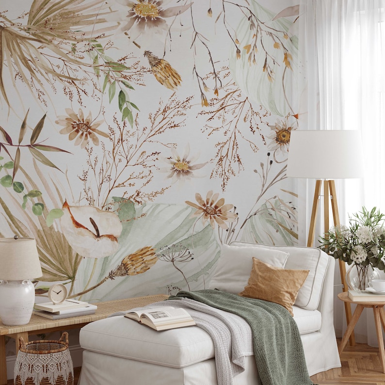 Boho Spring Mural KM153 Self Adhesive Large Scale Wallpaper Floral Traditional Pre-pasted or Peel and Stick Wallpaper image 8