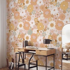 Vintage Floral Mural: Retro Peel and Stick Wallpaper