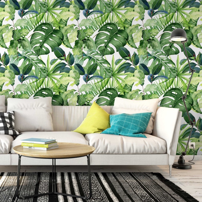 Tropical Rainforest Foliage Removable Self Adhesive Wallpaper Peel and