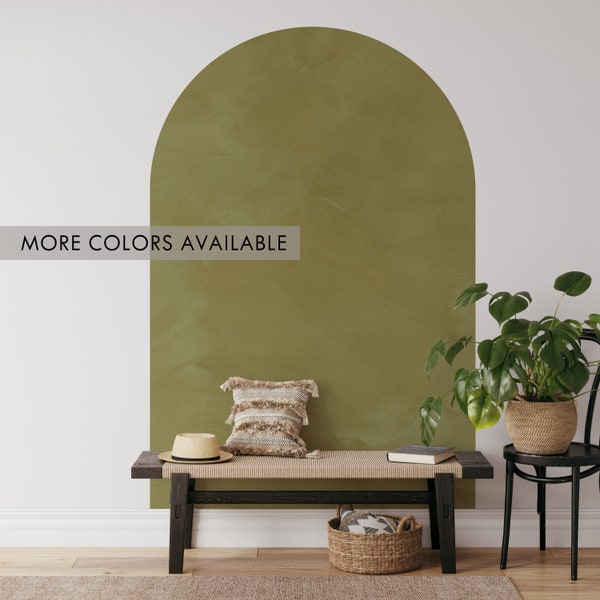 Décalcomanie murale en arc de cercle vert olive, décalcomanie en arc de cercle de blocs de couleur minimaliste pour décor de lit ou de berceau, autocollant amovible pour mur lisse