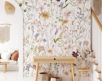 Boho Floral Wallpaper Mural: Spring Meadow Peel and Stick