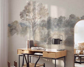 Mural de papel pintado Antique Valley – Paisaje de acuarela, autoadhesivo o preencolado M102