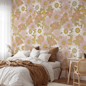 Floral Seventies Peel and Stick Wallpaper: Vintage Wildflower Mural