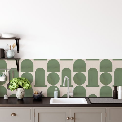 Boho Green Tile Decal Stickers: Kitchen & Flooring, Peel and Stick