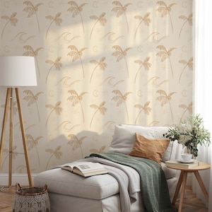 Malibu Beach  Wallpaper A286 Boho Minimalist Beach Palms Peel and Stick Removable and Repositionable or Traditional Pre-pasted Wallpaper