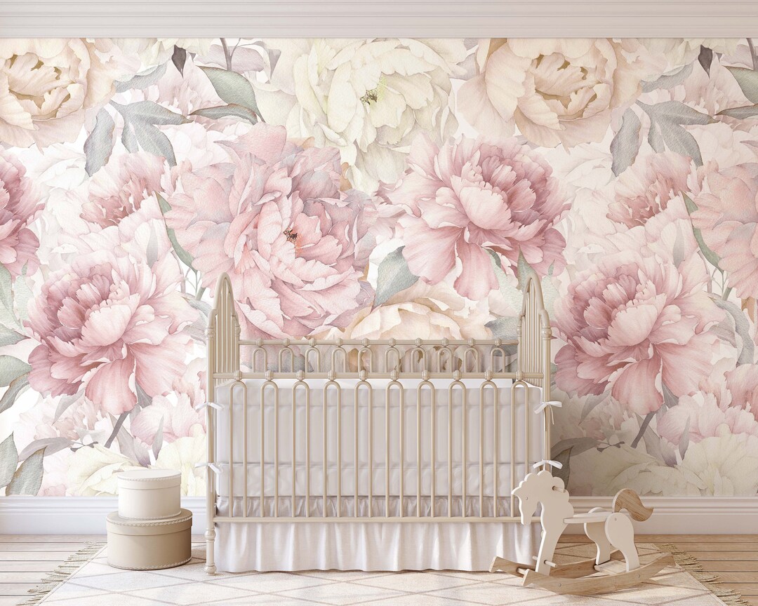 Blush Watercolor Peony Mural - Girly Nursery Wallpaper (removable Peel ...