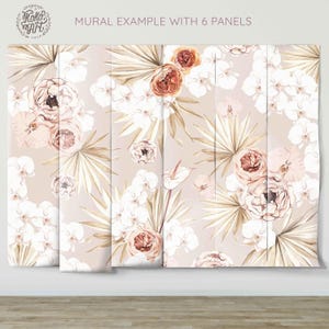 Watercolor Tropical Floral Mural: Boho Baby Room Wallpaper Bild 2