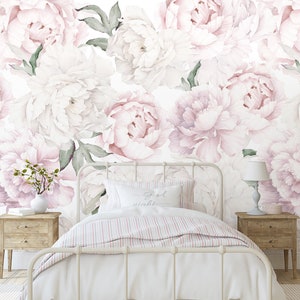 Soft Lolita Peony Mural Self Adhesive Large Scale Wallpaper Peony Floral Traditional Pre-pasted or Peel and Stick Wallpaper Floral - KM039