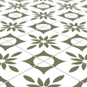 Green and White Boho Tile Vinyl Decal Stickers - 24 Pack