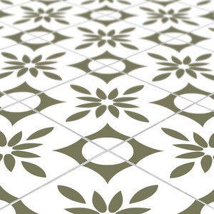 Darn Green and White Boho Tile Vinyl  Decal Stickers 24 Pack, For Floors Kitchen Stairs, Removable Peel and Stick T225