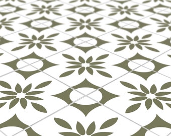 Darn Green and White Boho Tile Vinyl  Decal Stickers 24 Pack, For Floors Kitchen Stairs, Removable Peel and Stick T225