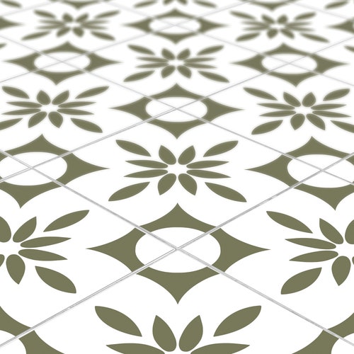 Green and White Boho Tile Vinyl Decal Stickers - 24 Pack