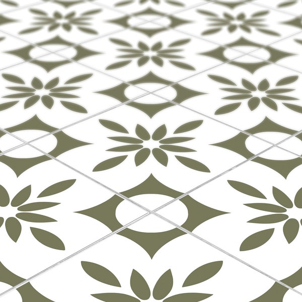 Darn Green and White Boho Tile Vinyl  Decal Stickers 24 Pack, For Floors Kitchen Stairs, Removable Peel and Stick T225