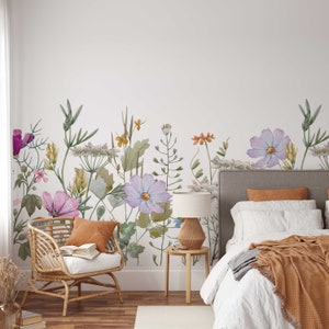 Wildflower Field Mural: Large Floral Peel and Stick Wallpaper