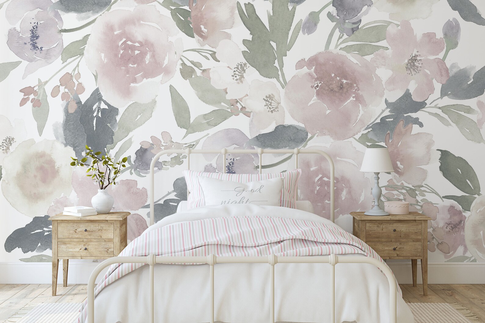 Muted Floral Self Adhesive Wallpaper Large Scale Mural Etsy
