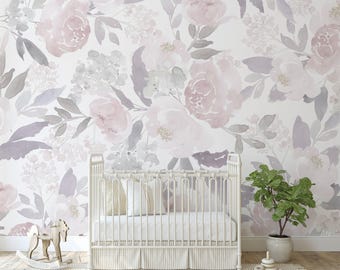 Watercolor Floral Mural Wallpaper: Delicate Forest, Peel and Stick