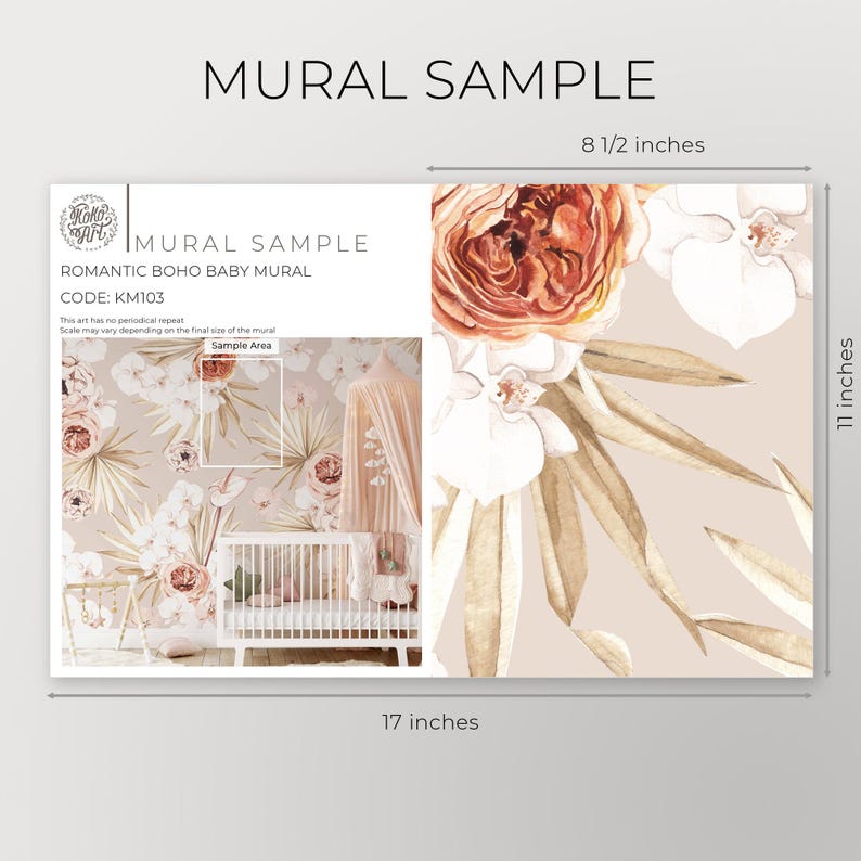 Watercolor Tropical Floral Mural: Boho Baby Room Wallpaper Bild 3