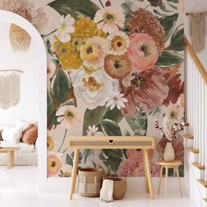 Boho Watercolor Floral Bouquet KM174 Nursery Self Adhesive Traditional Pre-pasted or Peel and Stick Wallpaper