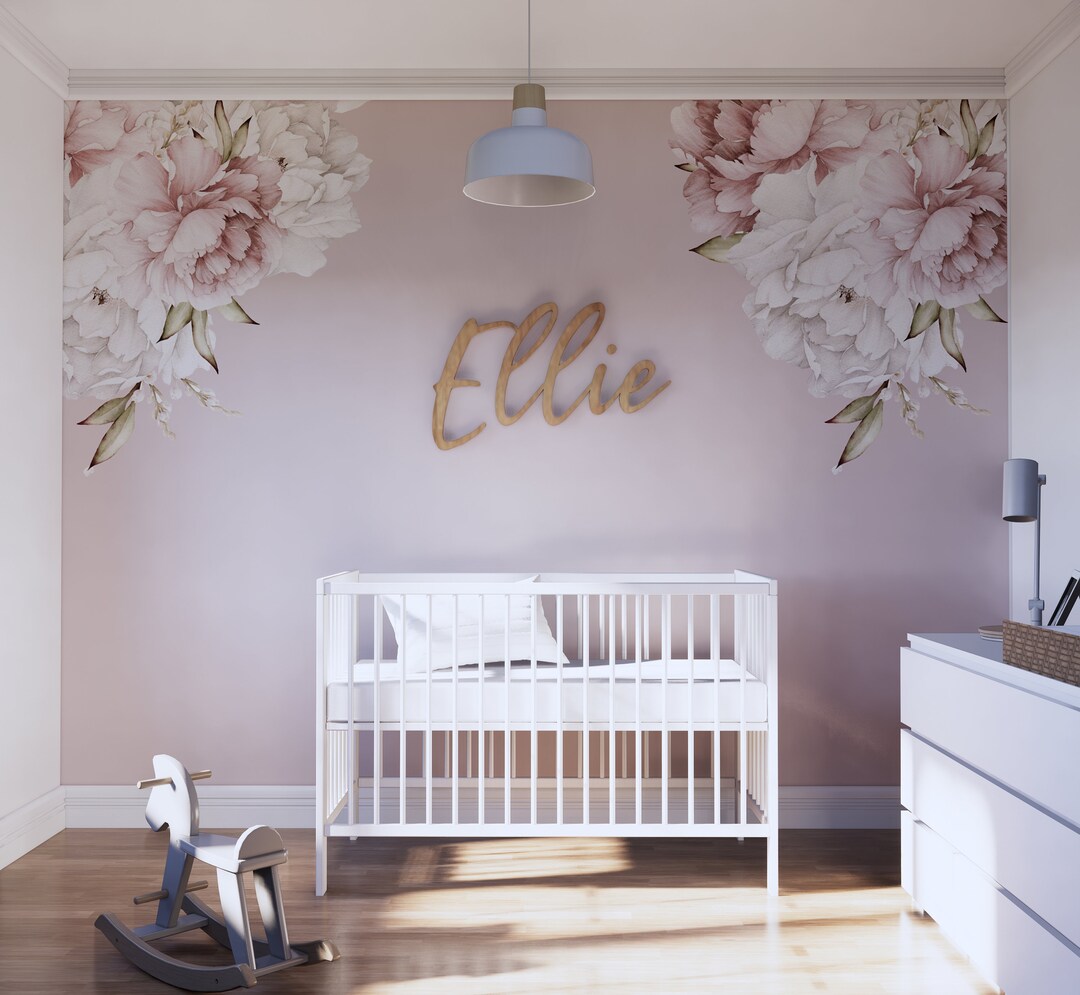 Pink Peony Corner Decals: Floral Nursery Wall Decor - Etsy
