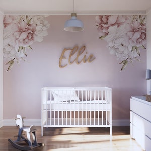 Pink Peony Corner Decals: Floral Nursery Wall Decor
