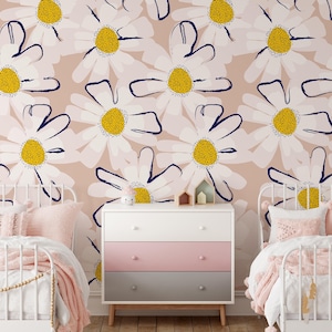 Artsy Daisy Mural: Large Floral Peel and Stick Wallpaper