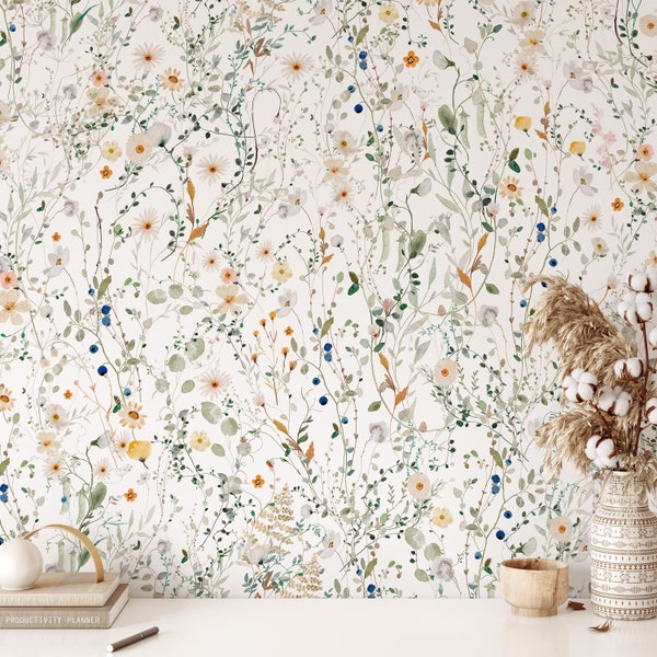 Audrey Flowers  Mural KM333 - Large Scale Wallpaper Floral Peel and Stick Removable Repositionable or Traditional Pre-pasted