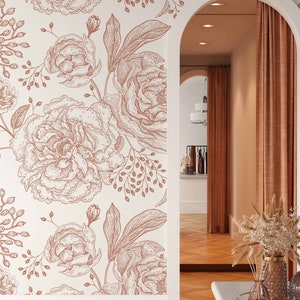 Boho Peony Bouquet Mural: Peel and Stick Floral Wallpaper