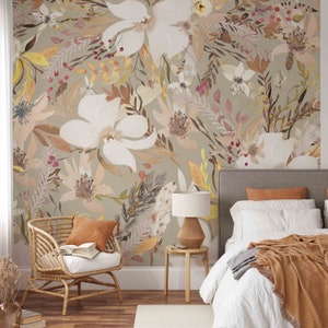 Wild and Neutral Mural KM150 Self Adhesive Large Scale Wallpaper Floral Traditional Pre-pasted or Peel and Stick Wallpaper