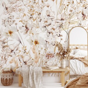 Lauren Mural KM255 Peel and Stick Removable and Repositionable Wallpaper Mural Large Scale Pressed Flower Light and Airy