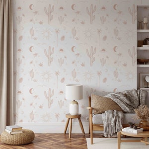 Boho Desert Cactus Wallpaper: Minimalist Arizona Peel and Stick