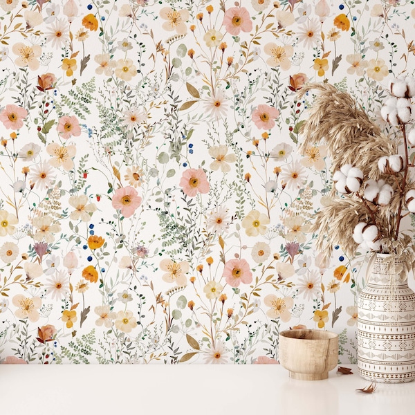 Avery Wallpaper A304 Wallpaper Removable Peel and Stick Repositionable or Traditional Pre-pasted Pressed Floral Watercolor Wallpaper