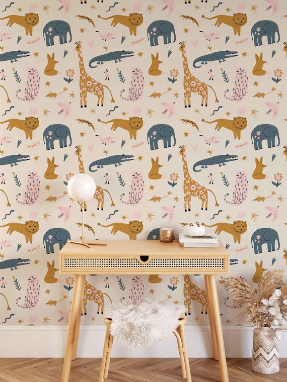 Lovely Animals Wallpaper Removable Peel and Stick Wallpaper | Etsy