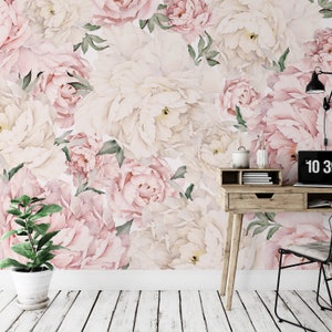 Gorgeous Peony Mural Self Adhesive Large Scale Wallpaper Peony Floral Traditional Pre-pasted or Peel and Stick Wallpaper Floral - KM044