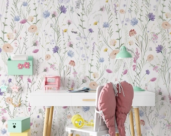 Wildflower Botanical Wallpaper Mural: Large Floral Design, Peel and Stick