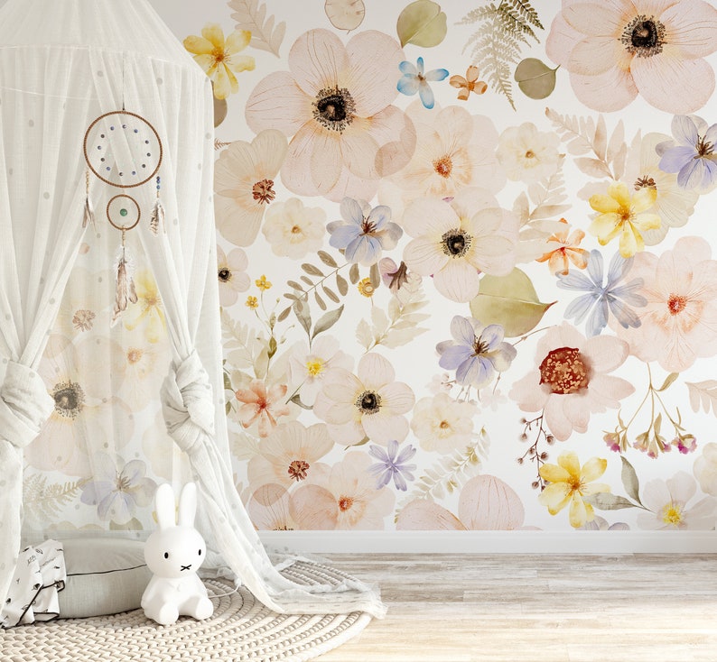 Whitney Wallpaper Mural KM281 Watercolor Pressed Floral - Etsy