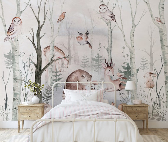 Sweet Dreamy Forest Mural KM054 Nursery Self Adhesive Peel and