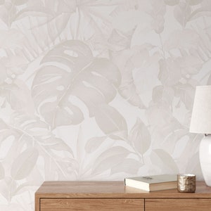 Neutral Light Tropical Rainforest Foliage Removable Self Adhesive Wallpaper, Peel and Stick Wallpaper A295