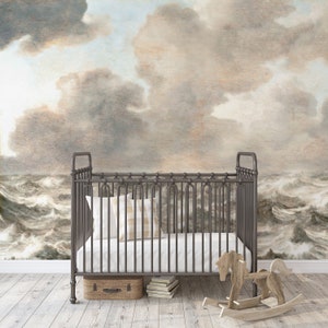 After the Storm Mural M026 - Antique Sunset Sea Scape Clouds Oil Paint Wallpaper Mural Peel and Stick Removable or Traditional Pre-pasted